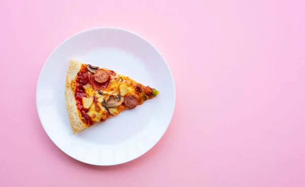 Top View Piece Pizza White Dish Simple Food Eating Concepts — Stock Photo, Image