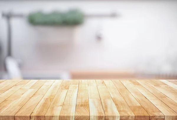 Tabel Kayu Atas Meja Dapur Blur Background Tampilan Produk Montage — Stok Foto