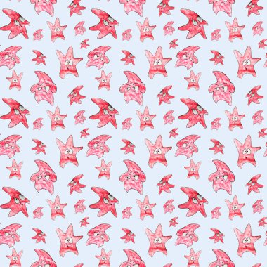 Mavi arkaplanda deniz yıldızı deseni