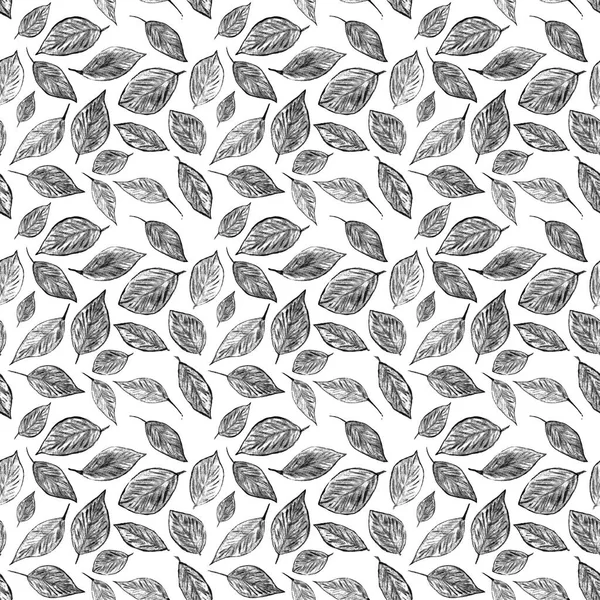 Nahtloses Muster Aus Schwarzen Und Weißen Blättern — Stockfoto