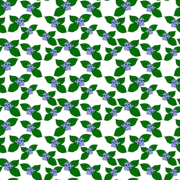 Zökkenőmentes Minta Design Egy Kék Virág Bush Zöld Levelek Fehér — Stock Fotó