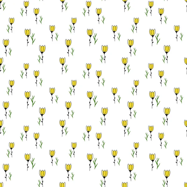 Nahtloses Muster Design Auf Weißem Hintergrund Mit Gelben Blumen — Stockfoto