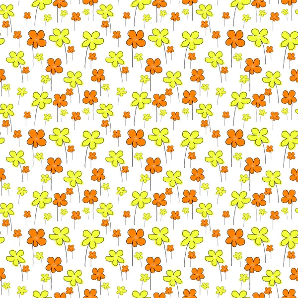 Nahtloses Muster Design Auf Hellweißem Hintergrund Farbige Blumen Gelb Und — Stockfoto