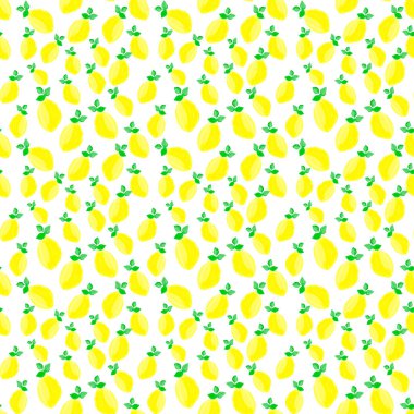 Beyaz arkaplanda kusursuz desenli sarı limonlar.