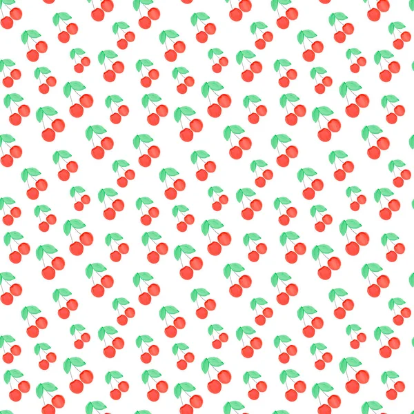 seamless pattern design red cherries on a branch with leaves