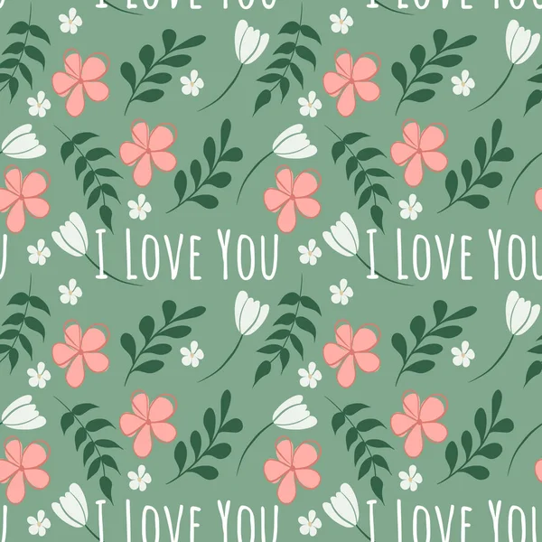 Seamless Pattern Floral Lettering Flowers Leaves Isolated Background Design Poster — Vetor de Stock