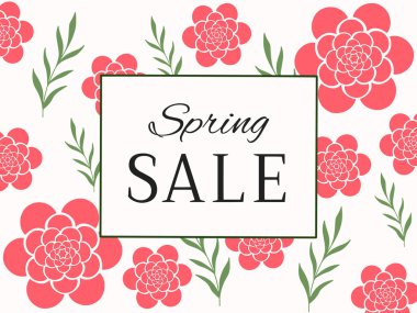 Beyaz arka planda şakayık çiçekli bahar indirimi afişi. Promosyonlar, dergiler, reklamlar, web siteleri, posterler için tasarım. Vektör illüstrasyonu.