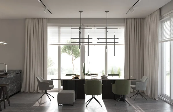 미래주의 현대의 인테리어 디자인 테이블과 의자가 스튜디오 렌더링 — 스톡 사진