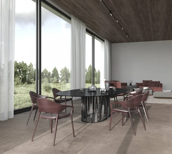 Maison Moderne Avec Grand Fond Panoramique Luxe Design Intérieur Lumineux — Photo