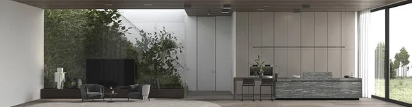 Minimal Desain Interior Latar Belakang Panorama Tampilan Mewah Dengan Ruang — Stok Foto