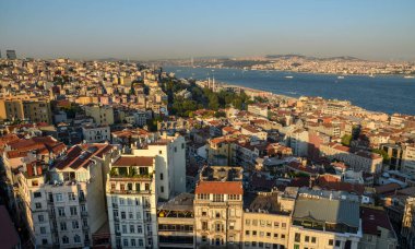 Gün batımında Galata kulesinden panoramik manzara, İstanbul, Türkiye