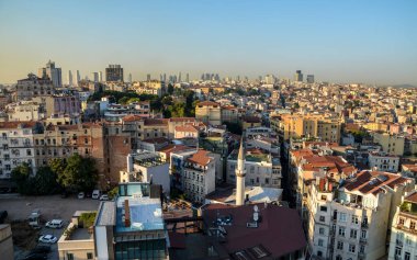 Gün batımında Galata kulesinden panoramik manzara, İstanbul, Türkiye