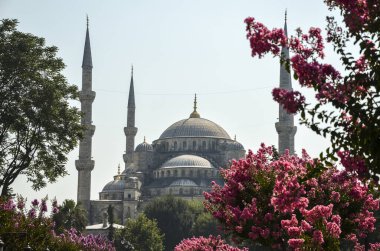 Türkiye 'nin İstanbul kentindeki ünlü Mavi Cami. Sultanahmet Camii. İstanbul 'da altı minaresi olan tek cami. Sultan Ahmet 'in İstanbul' daki en büyük camii..
