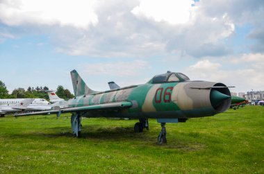 KYIV, UKRAINE 12 Mayıs 2019: Devlet Havacılık Müzesi. Kyiv Ukrayna 'daki askeri avcı uçağı Su-7bm.