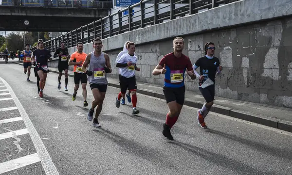 Kyiv Ukraine Październik 2019 Wielu Sportowców Podczas Maratonu Biegającego Mieście — Zdjęcie stockowe