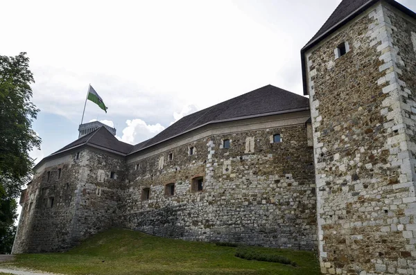 Kilátás Falakra Középkori Ljubljana Vára Található Castle Hill Felett Óvárosban — Stock Fotó