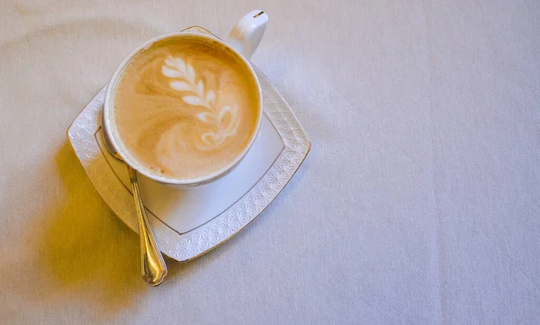 Vista Superior Del Café Capuchino Caliente Latte Con Espuma Fina —  Fotos de Stock