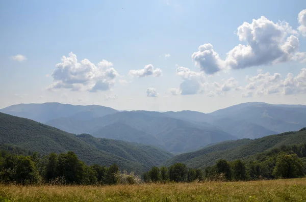 Malerische Sommerlandschaft Mit Waldhängen Bergketten Und Gipfeln Den Karpaten Ukraine — Stockfoto