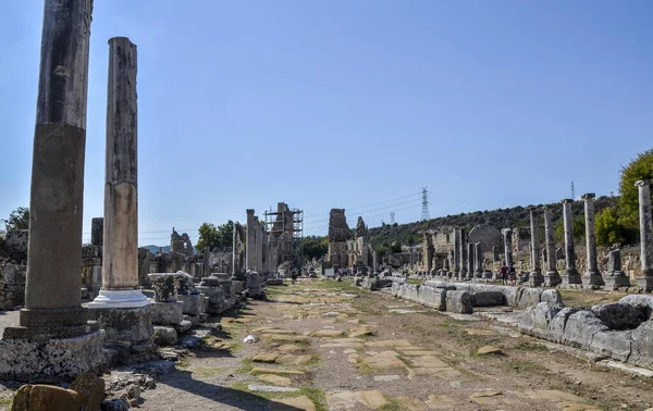 Zříceniny Řeckých Římských Staveb Starobylého Antického Města Perge Antalyi Turecko — Stock fotografie