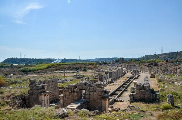 Zřícenina Starověkého Města Lycian Perge Nachází Blízkosti Města Antalya Turecku — Stock fotografie