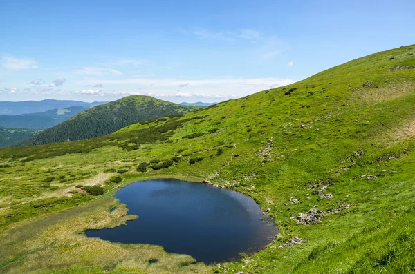 Vista Desde Altura Hasta Lago Nesamovyte Bajo Colina Entre Una —  Fotos de Stock