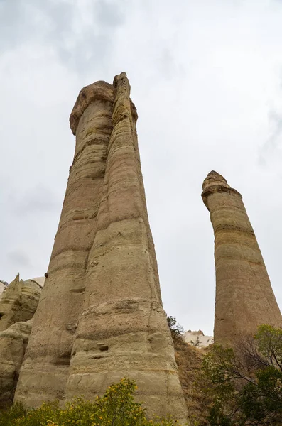 Egyedülálló Híres Mészkő Kőképződmények Tündér Kémény Love Valley Ben Cappadociában — Stock Fotó