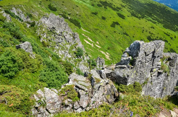 Rochers Pointus Avec Gros Rochers Rocheux Sur Versant Estival Montagne — Photo