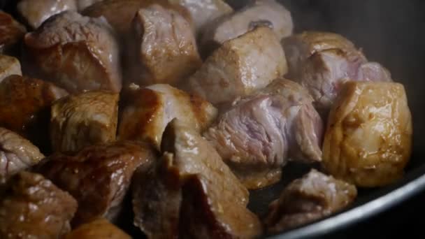 Scenă Porc Iberică Grătar Aburind Carne Proaspătă Roșie Căldură Scăzută — Videoclip de stoc