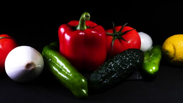 Fruta Verduras Sano Saludable Vegetales Platano Tomates Pimientos4 — Stockvideo