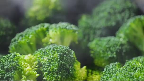 Tüm Vitamin Proteinleriyle Hazırlanmış Brokoli Parçaları Veya Çörekler Bahçeden Taze — Stok video