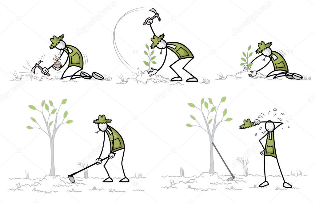 Set of farmer at outdoor activities. Vector Print illustration