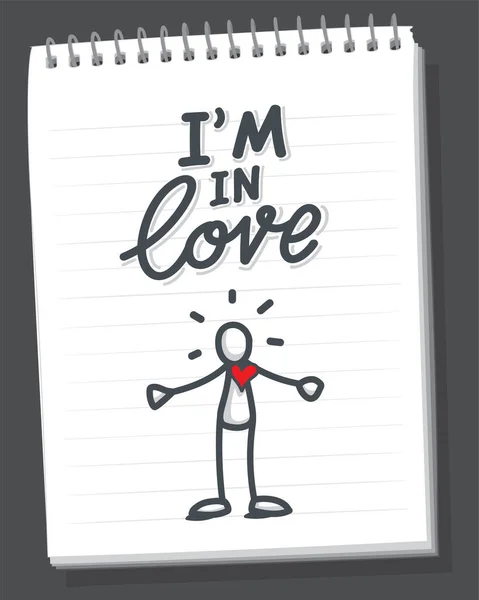 Stick figure avec texte im dans l'amour. Figurine dessinée à la main avec coeur rouge. Illustration De Stock