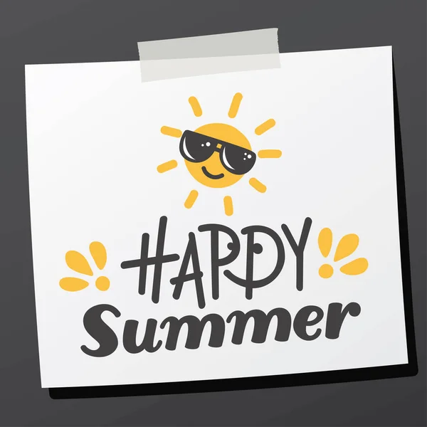 Hand lettering phrase happy summer on sticky note. — Wektor stockowy