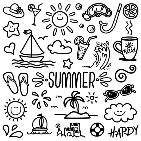 Summer doodle. Hand drawn summer icon set. Stock Vector