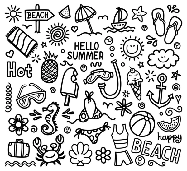 Summer doodle. Hand drawn summer icon set. Royalty Free Stock Vectors