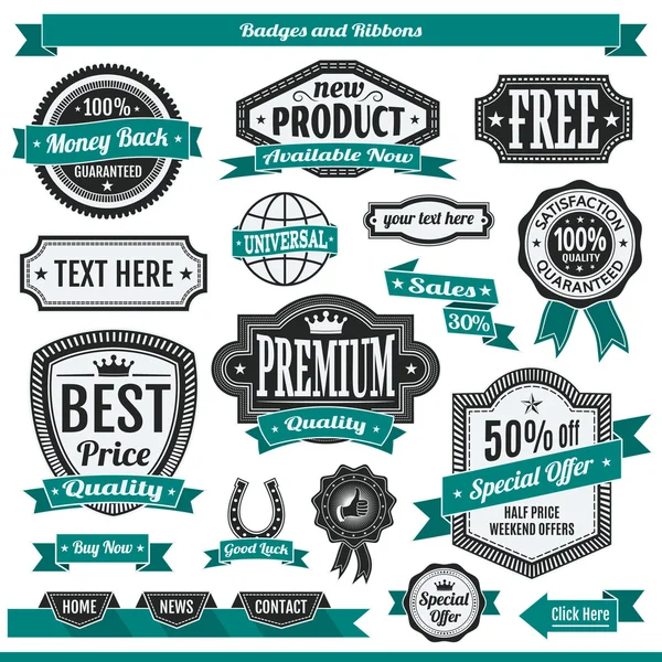 Vector set etiketten linten badges — Stockvector