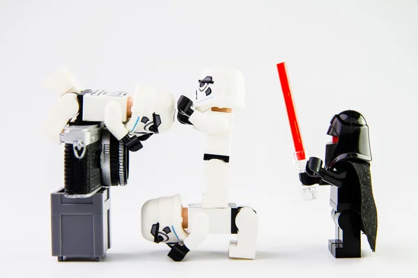Lego star wars stormtrooper taking a photograph — Stock Photo, Image