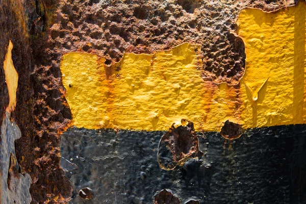 Грандж старовинної іржавої металевої пластини жовтий візерунковий стирання текст — стокове фото