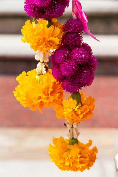 Traditional east asian Buddhist offering made with Marigold flow — Stock Photo, Image