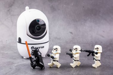 Bangkok, Thailand - November, 18, 2020 : Lego Star Wars convicted, arrested because of surveillance cameras at Bangkok, Thailand