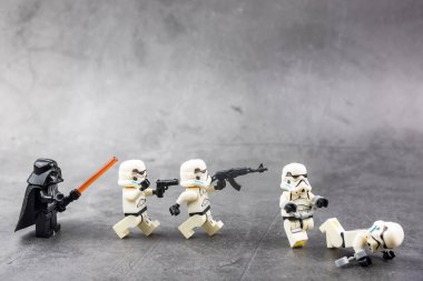 Bangkok, Thailand - November, 18, 2020 : Lego Star Wars Storm Troopers were arrested for violating military rules at Bangkok, Thailand