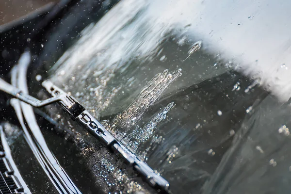 Rain Falls Windshield Hood Black Car — Foto de Stock