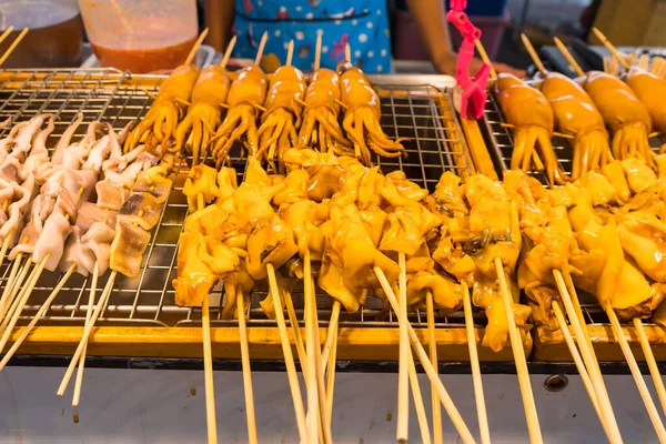 Grilled Squid Spicy Seafood Dipping Sauce Street Food Thailand — Stock Photo, Image