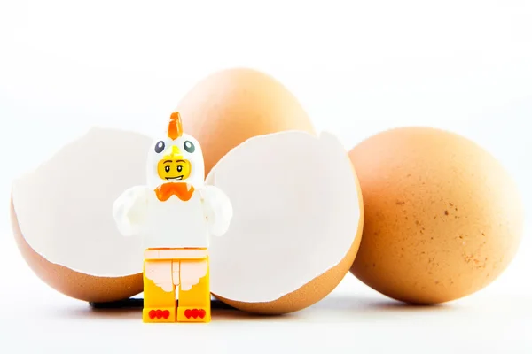 Alfombra de pollo Lego en huevo de gallina marrón . — Foto de Stock