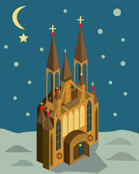 Iglesia Una Noche Luna Para Navidad Boceto Para Las Vacaciones — Vector de stock