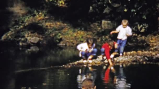 Barnen leker nära vatten eftertanke — Stockvideo