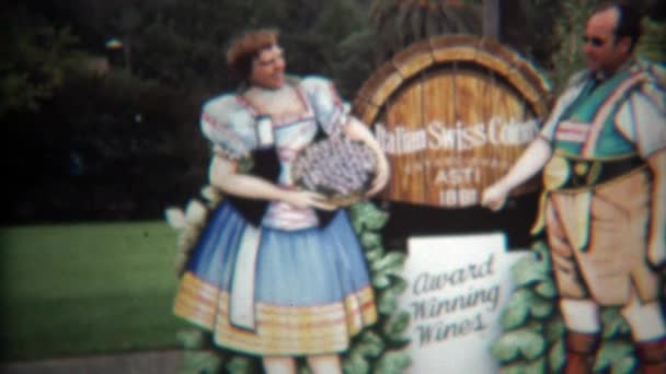 Par poserar på vingården i komedi cut — Stockvideo