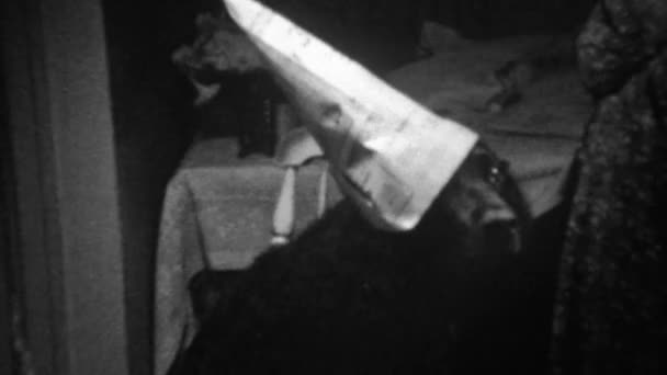 Cane nero svergognato con cappello da giornale — Video Stock