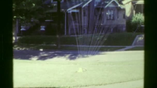 Niños corriendo a través de aspersores — Vídeo de stock