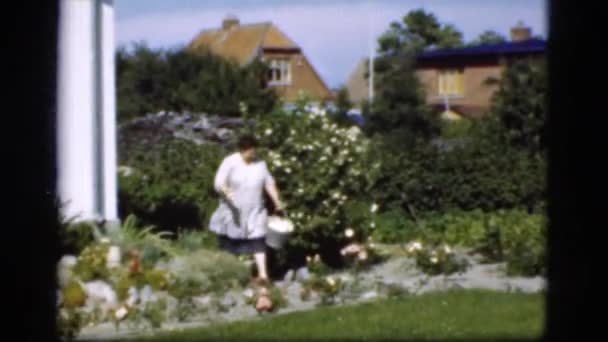 Escena de jardín con mujer y perro — Vídeo de stock